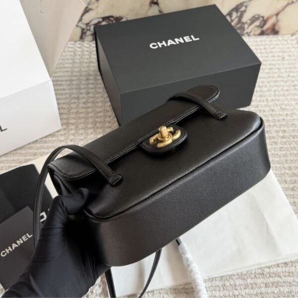 Chanel Small Flap Bag Grained Shiny And Gold Tone Black 8.7 Inches AS6130 B23483 94305