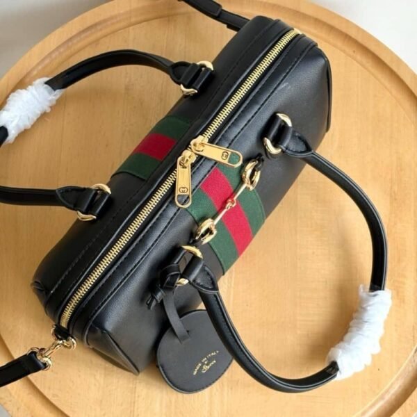 Gucci Borsetto Medium Boston Bag Black Leather 11 Inches 866732 AAGIQ 1053