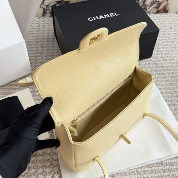 4-63 Chanel Small Flap Bag Grained Shiny And Gold Tone Light Yellow 8.7 Inches