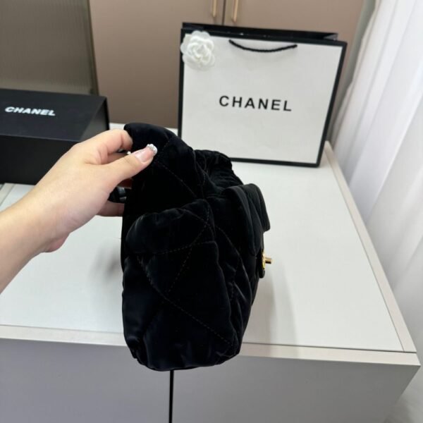 4-64 Chanel Large Bowling Bag Velvet Effect Nylon Gold Tone Black 10.6 Inches AS5054 B21379 94305