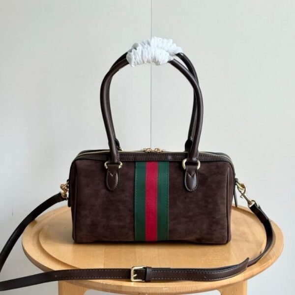 4-8-1.jpg Gucci Borsetto Medium Boston Bag Suede Leather Dark Brown 11 Inches 866732 AAGIR 2146
