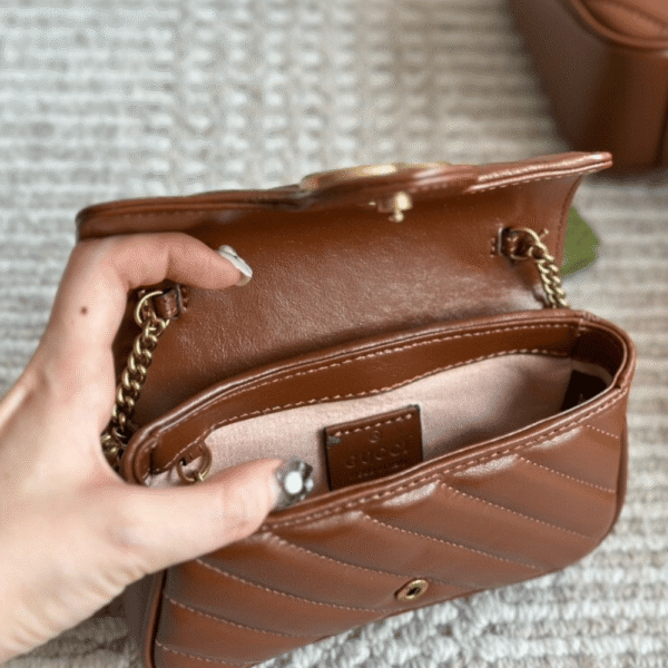 Gucci Gg Marmont Mini Chain Shoulder Bag Brown 6.3 Inches