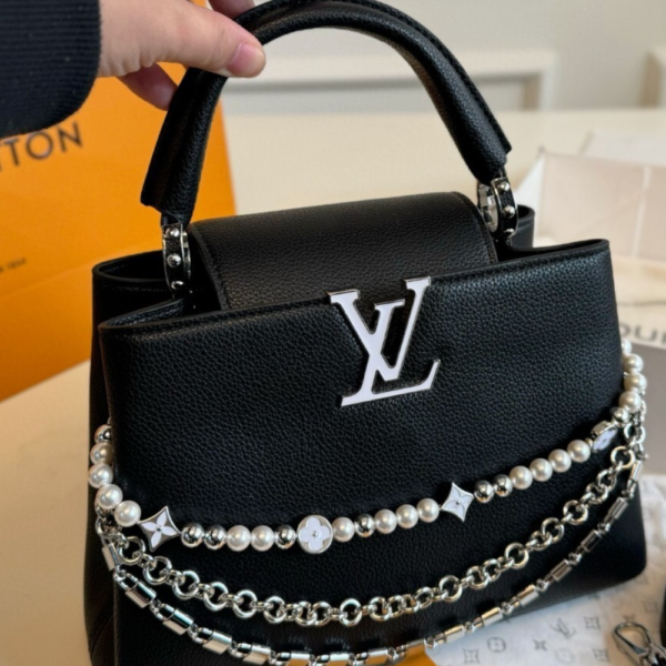 Louis Vuitton Capucines BB With Pearl And Chain Black 10.6 Inches