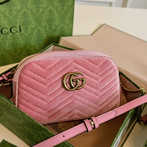Gucci Gg Marmont Velvet Camera Bag Pink 9.4 Inches