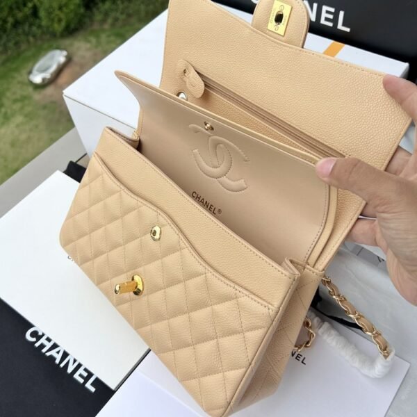[Premium Quality] – Chanel Classic Grain Gold Hardware Handbag Beige 9.8 Inches A01112
