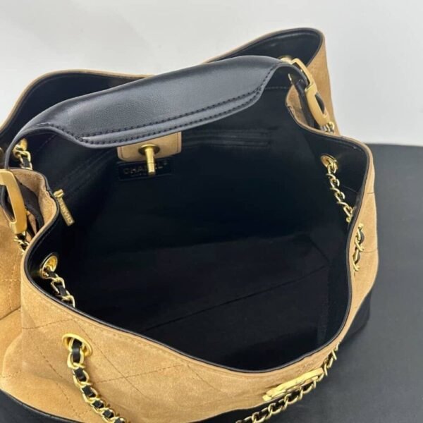 [Premium Quality] Chanel Shopping Bag Shiny And Gold Tone Metal Beige Black 14.2 Inches As5657 B20827 U1536