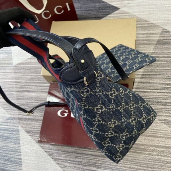 [Premium Quality] Gucci Giglio Small Tote Bag Blue And White Gg Denim 9.8 Inches 860845 Fafrw 8864