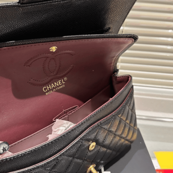 Chanel Medium Classic Handbag Grained And Gold Tone Metal Black 10.2 Inches A01113 Y01864 C3906