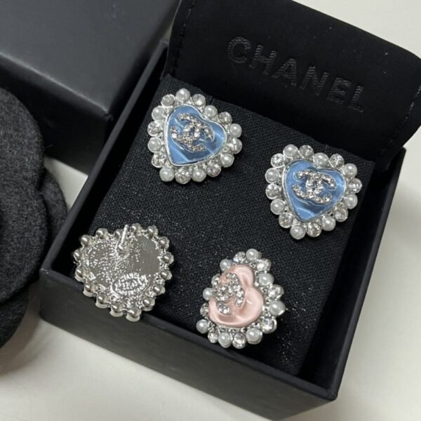 Chanel Heart Motif And Crystal Earrings Blue