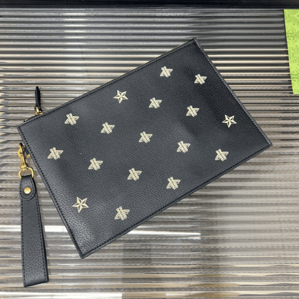 Gucci Bees & Stars Clutch Bag Black 11.4 Inches