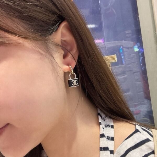 Chanel Padlock Drop Earrings With Black Enamel ABG000 B20851 U1561