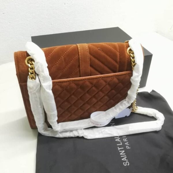 Saint Laurent Envelope Medium Matelassé Suede Shoulder Bag Brown 9.6 Inches