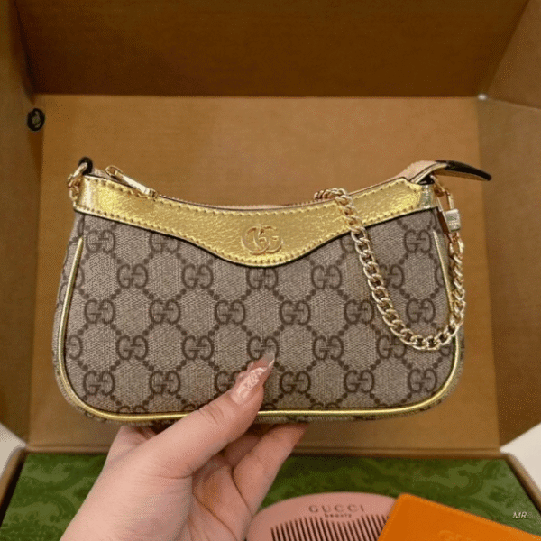 Gucci Ophidia Mini Gold Chain Bag Beige 7.5 Inches ‎764960 KAAAH 9746