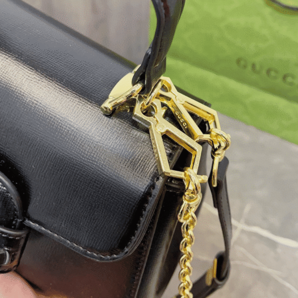 5-189 Gucci Horsebit 1955 Small Top Handle Bag Black 8.6 Inches 703848 AAA7G 1000
