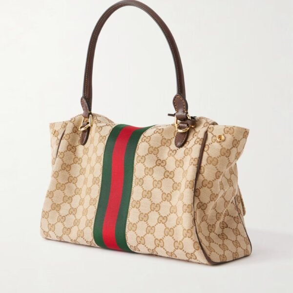 Gucci Paparazzo Medium Top Handle Bag GG Canvas Sand Brown 12.6 Inches