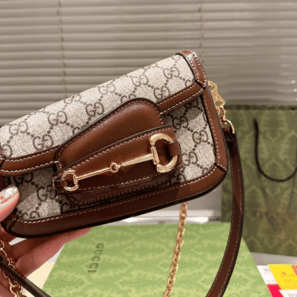 Gucci Horsebit 1955 Asymmetric Shoulder Bag Brown 7.9 Inches