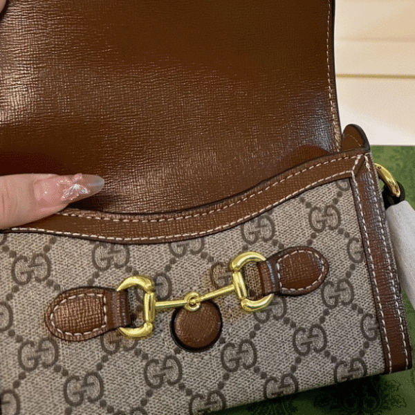 5-199 Gucci Horsebit 1955 Box Phone Bag Brown 7.1 Inches