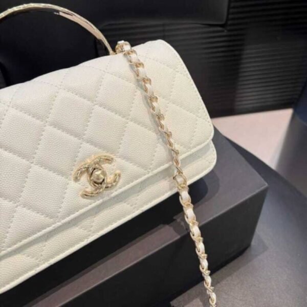 5-21 Chanel Clutch With Strap Shiny Crumpled With Imitation Pearls White 7.9 Inches Ap3803 B15603 10601