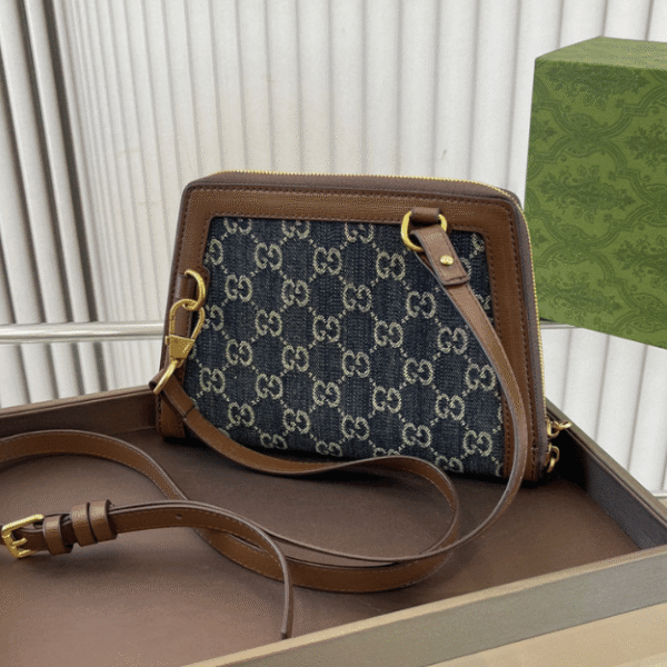 Gucci Ophidia Small Messenger Bag Gg Denim Blue 8.7 Inches