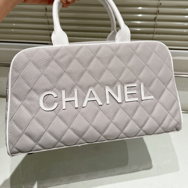 Chanel Vintage Quilted Bowling Bag Grey 13.8 Inches