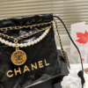 Chanel 22 Mini Drawstring Bucket Bag Black Pearl 7.9 Inches