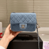 5-247 Chanel Denim Gold Ball Square Flap Bag Blue 7.1 Inches