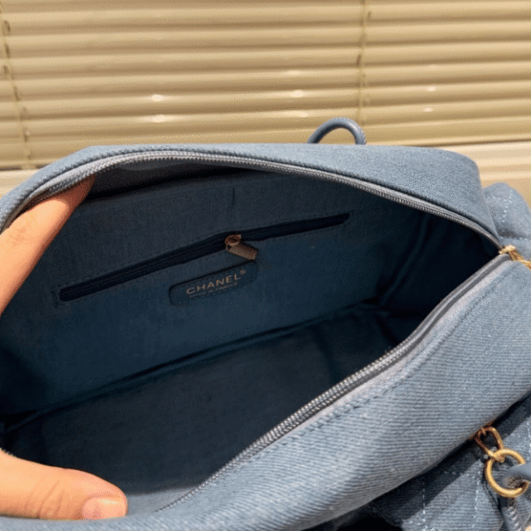 Chanel Bowling Denim Multi-Pocket Blue Denim 11.8 Inches