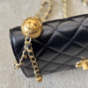 Chanel Flap Bag Woc (Wallet On Chain) With Gold Ball Charm Black 7.5 Inches