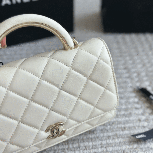 Chanel Flap Bag Top Handle Woc Off-White 7.9 Inches