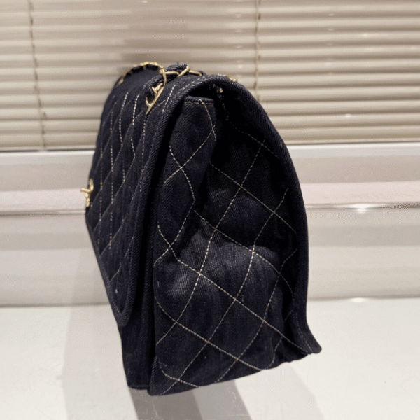 5-268 Chanel Denim Classic Flap Shoulder Bag Dark Blue Denim 16.9 Inches