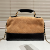 Chanel Large Flap Bag With Top Handle Shiny And Gold Tone Metal Beige Black 11.4 Inches As5637 B20827 U1536
