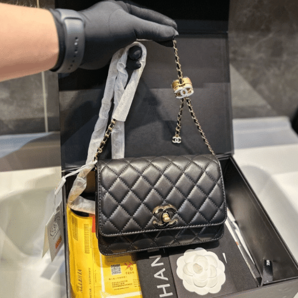 Chanel Coin Charm Flap Bag Black 7.5 Inches