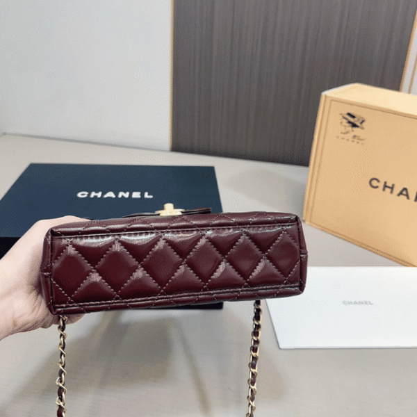 Chanel Mini Top Handle Flap Bag Burgundy 8.3 Inches