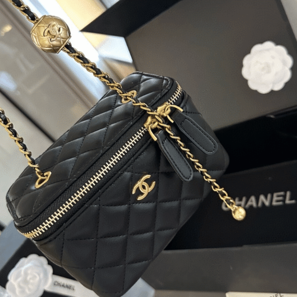 Chanel Mini Vanity Case With Gold Ball Black 7.1 Inches
