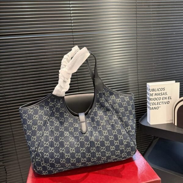 5-3 Gucci Mercato Medium Tote Bag Denim Navy Blue 14.2 Inches