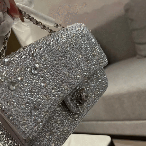 Chanel Classic Flap Bag Full Embellished Silver 7.9 Inches