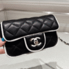 Chanel Flap Bag Black With White Piping 7.1 Inches