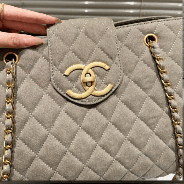 Chanel Vintage Style Shopping Bag Khaki 13.8 Inches