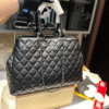 Chanel Quilted Tote Bag Black Gold Chain 15.4 Inches