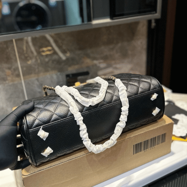 Chanel Quilted Chain Tote Bag Black 14.2 Inches
