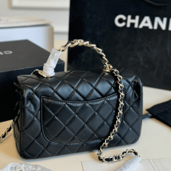 Chanel Mini Top Handle Flap Bag Black 7.9 Inches