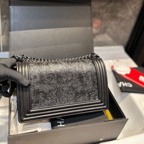 Chanel Boy Bag Embossed Black 9.8 Inches