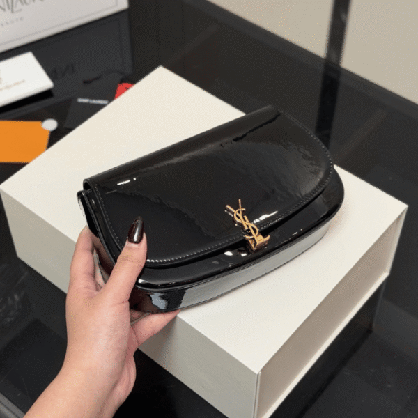 Saint Laurent Solferino Satchel Bag Black Patent 8.5 Inches