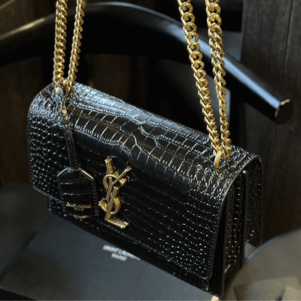 5-413 Saint Laurent Sunset Bag Black Croc 9 Inches 442906DND0J1000