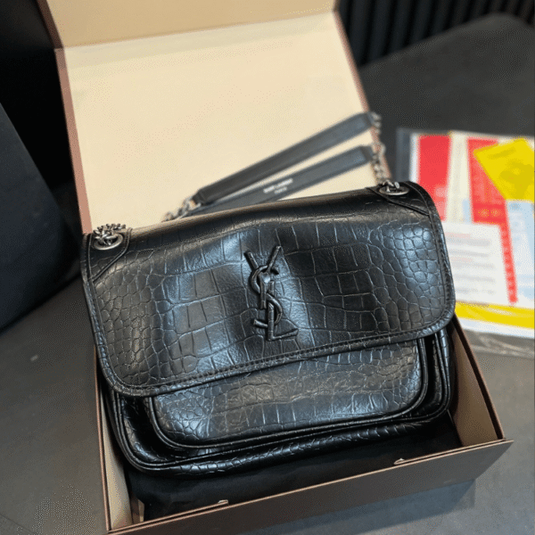 Saint Laurent Niki Bag Black Croc 11 Inches