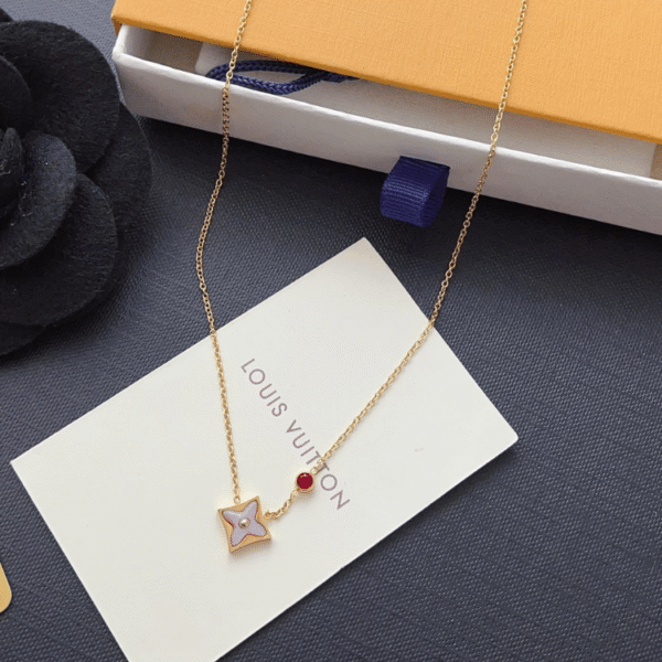 Louis Vuitton Monogram Flower Pendant Necklace Gold-Tone
