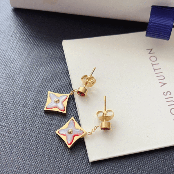 Louis Vuitton Idylle Blossom Pendant Earrings Red/Gold-Tone