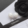 Chanel Cc Logo Round Stud Earrings White Resin/Pearl Silver-Tone