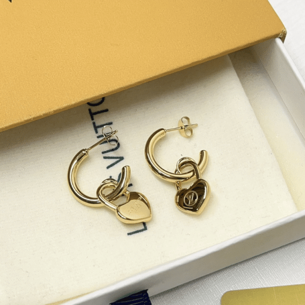 Louis Vuitton Love Lock Heart Hoop Earrings Gold-Tone