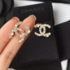 Chanel Cc Logo Stud Earrings With Rhinestones And Pearls Gold-Tone